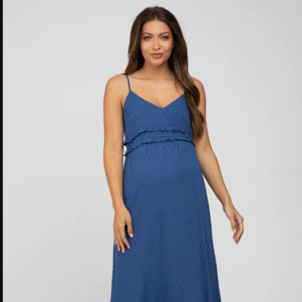 Navy Swiss Dot PinkBlush Maternity Dress